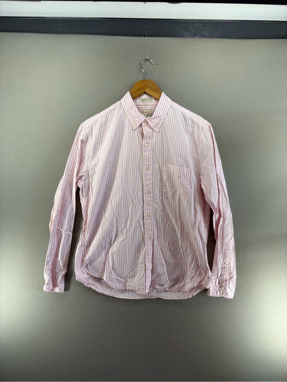 J.crew Men Long Sleeve Oxford Button Down Stripe Shirt Slim Untucked L Whitepink